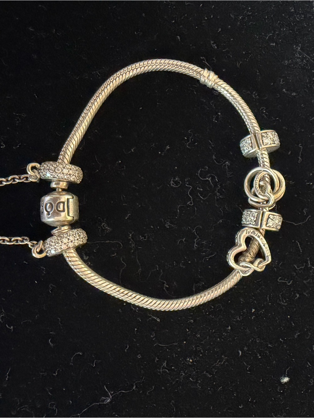 Pandora Silver Heart Charm Snake Chain Bracelet - Women Jewelry